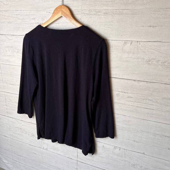 Talbots Top Womens Size MP Navy Split-Neck Embroidered Tunic Floral Detail - Picture 12 of 16